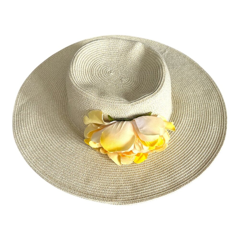 Cappelli Straworld Wide Brim Sun Hat with Yellow Flower Trim One Size Paper Brai